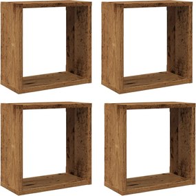 vidaXL 4 db antik fa színű szerelt fa fali kockapolc 30x15x30 cm