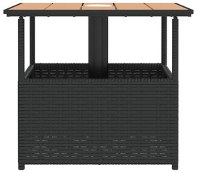 fekete polyrattan kerti asztal napernyőlyukkal 55x55x46,5 cm