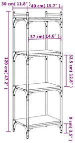4 szintes barna tölgy színű szerelt fa könyvespolc 40x30x120 cm