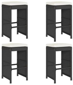 4 db fekete polyrattan kerti bárszék párnával