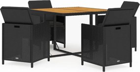 vidaXL 5 részes fekete polyrattan kerti étkezőgarnitúra párnákkal