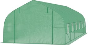 Outsunny Kültéri Üvegház Alagút Üvegház 8x3x2 m Kerti Üvegház 12 Ablakkal és Felgörgethető Ajtóval Növények Paradicsomok Zöldségek Növesztéséhez Acél