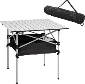 Outsunny Hordozható Összecsukható Camping Asztal Multifunkcionális Háló Tárolóval és Hordtáskával Kertre, Balkónra, Teraszra 70x70x69 cm Ezüst | Aosom