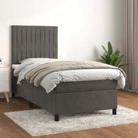 Sötétszürke bársony rugós ágy matraccal 90x190 cm
