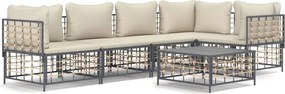 vidaXL 6 részes antracitszürke polyrattan kerti ülőgarnitúra párnákkal