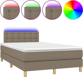 vidaXL tópszínű szövet rugós és LED-es ágy matraccal 120x190cm