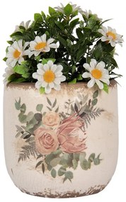 Bézs kerámia kaspó rózsaszín virág motívummal Ø 14x13 cm