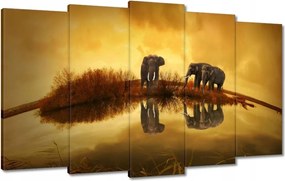 Vászonkép 100x60 Elefántok a vízparton