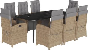 vidaXL 9 részes bézs polyrattan kerti étkezőgarnitúra párnákkal