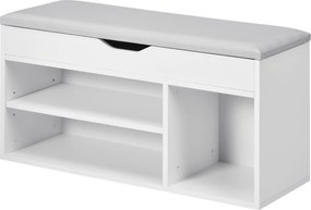 HOMCOM Cipőtároló Pad Szekrény Üléssel, Polcokkal, Fiókkal és Párnával Két Szinten, Előszobákhoz és Folyosókhoz, Modern, Maximális Teherbírás 120kg, 8