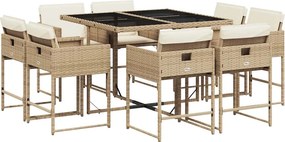 vidaXL 9 részes bézs polyrattan kerti étkezőgarnitúra párnákkal