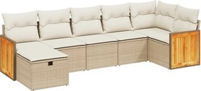 vidaXL 7 részes bézs polyrattan kerti ülőgarnitúra párnákkal