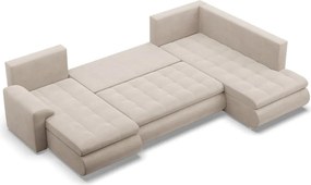 Tokio U sarokkanapé, 3 ágyneműtartóval, bársony, jobboldali, bézs