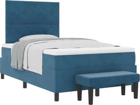 vidaXL Boxrugós ágy matracmal Sötétkék 120 x 190 cm Bársony