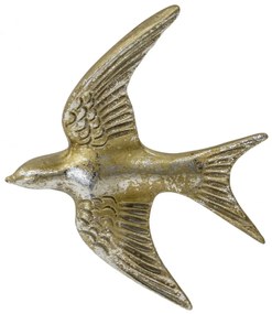 Koptatott fém fecske faldekoráció patinás óarany 14x12x3cm