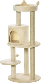 PawHut 104 cm-es Macska Kaparófa Platformokkal, Zsinegfák, és Függő Labda 48x48x104 cm Krém | Aosom