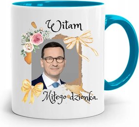 Kék Politikus Bögre Mateusz Morawiecki Miniszterelnök fényképes nyomtatással