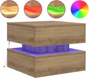 vidaXL kézműves tölgy színű dohányzóasztal LED-lámpákkal 50x50x40cm