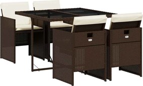 vidaXL 5 részes barna polyrattan kerti étkezőgarnitúra párnákkal