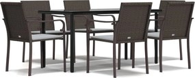 vidaXL 7 részes polyrattan és acél kerti étkezőgarnitúra párnával