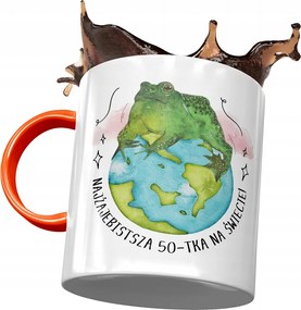 Narancssárga bögre Születésnapra 50 50-es 50-es évek nyomott mintával