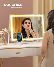 SONGMICS sminktükör világítással, kozmetikai tükör LED-világításal, 58 x 43 cm