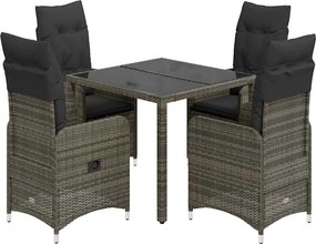 vidaXL 5 részes szürke polyrattan kerti bisztrógarnitúra párnákkal