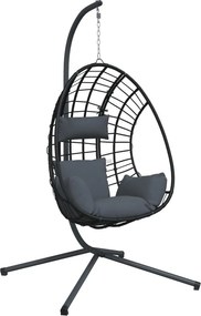 vidaXL antracitszürke rattan és acél függő kagylószék állvánnyal