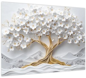 Üveg kép – 3D elegáns életfa virágokkal (70x50 cm)