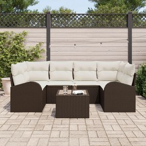 7 darabos Kert Sofa Szett Párnákkal Barna Poli Rattan