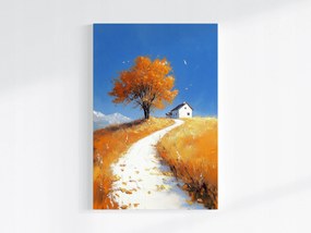 Vászonkép Canvas Tájkép Ősz Mező Út Falu Fa Ház 40x60