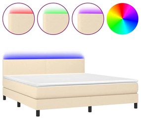 krémszínű szövet rugós és LED-es ágy matraccal 180 x 200 cm