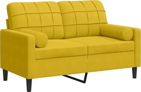 vidaXL 2 személyes sárga bársony kanapé díszpárnákkal 120 cm
