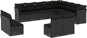 vidaXL 12 részes fekete polyrattan kerti ülőgarnitúra párnákkal