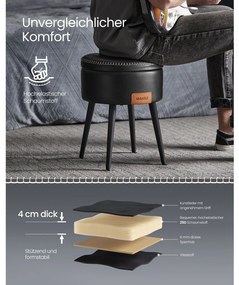 ECHO kerek tároló puff acél lábakkal, műbőr borítással és varrással, fekete