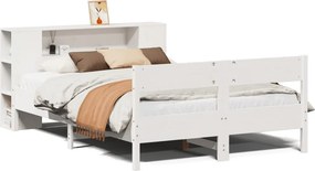 vidaXL fehér tömör fenyőfa könyvespolcos ágy matrac nélkül 120x190 cm