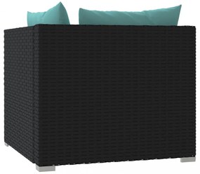 fekete kétszemélyes polyrattan kanapé párnákkal