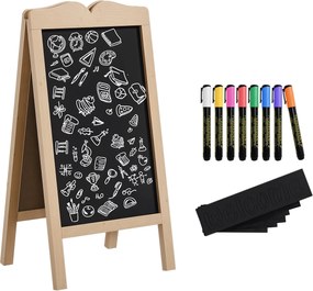 Vinsetto Kétoldalas Krétatábla Állvány Fa Kerettel 51x42x101 cm Természetes | Aosom