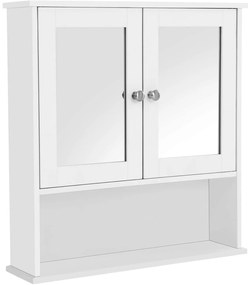 Fürdőszoba szekrény, dupla tükörajtós mosdó szekrény 56 x 13 x 58 cm