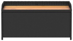 Fekete polyrattan és akácfa tárolópad 100 x 50 x 52 cm
