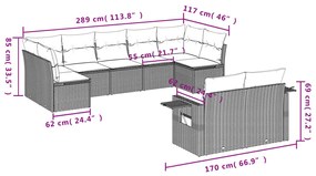 9-részes szürke polyrattan kerti ülőgarnitúra párnákkal