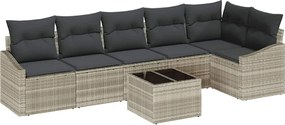 vidaXL Kanapé Szett párnával 7 pcs Világosszürke polirattan