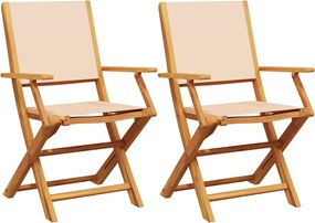 vidaXL 2 db bézs tömör akácfa és szövet kerti szék