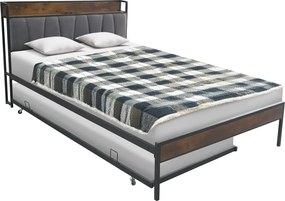 Ágy ágyráccsal és kihúzható pótággyal, 140x200, fekete/szürke, NORDO