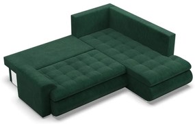 Tokio sarokkanapé, L alakú háttámlával, 2 ágyneműtartóval, kordbársony, jobboldali, zöld