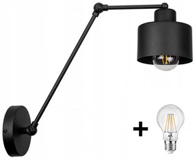 Glimex LAVOR hosszú karos állítható fekete fali lámpa 1x E27 + ajándék LED izzó