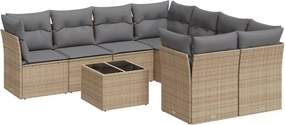 vidaXL 9 részes bézs polyrattan kerti ülőgarnitúra párnákkal