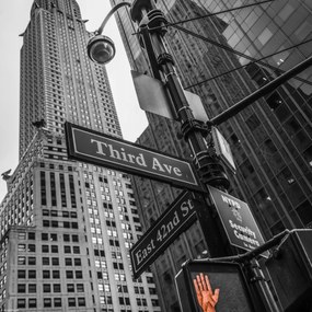 Poszter 30x30cm Utcatáblák és Chrysler Building New Yorkban, Assaf Fran