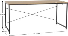 Íróasztal tölgy/fekete, 150x60 cm, MELLORA