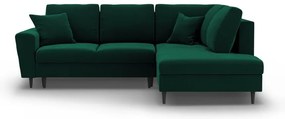 Zöld bársony kinyitható tárolóhelyes sarokkanapé (jobb oldali-L alakú) Kyoto – Cosmopolitan Design